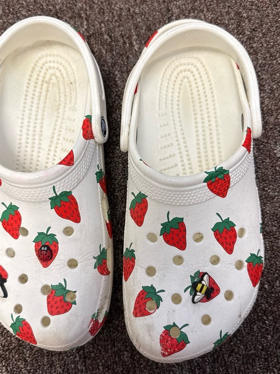 CROCS Shoes - CROCS White Slip-On Clogs with Red Strawberry Print
